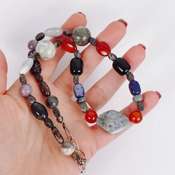 Jay King DTR Multi Gemstone Necklace, Sterling Silver Carnelian Sodalite Jasper - Picture 3 of 12